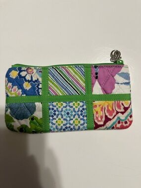 Vera Bradley Green-Trim Quilted Wristlet Pouch with Polka Dot Lining